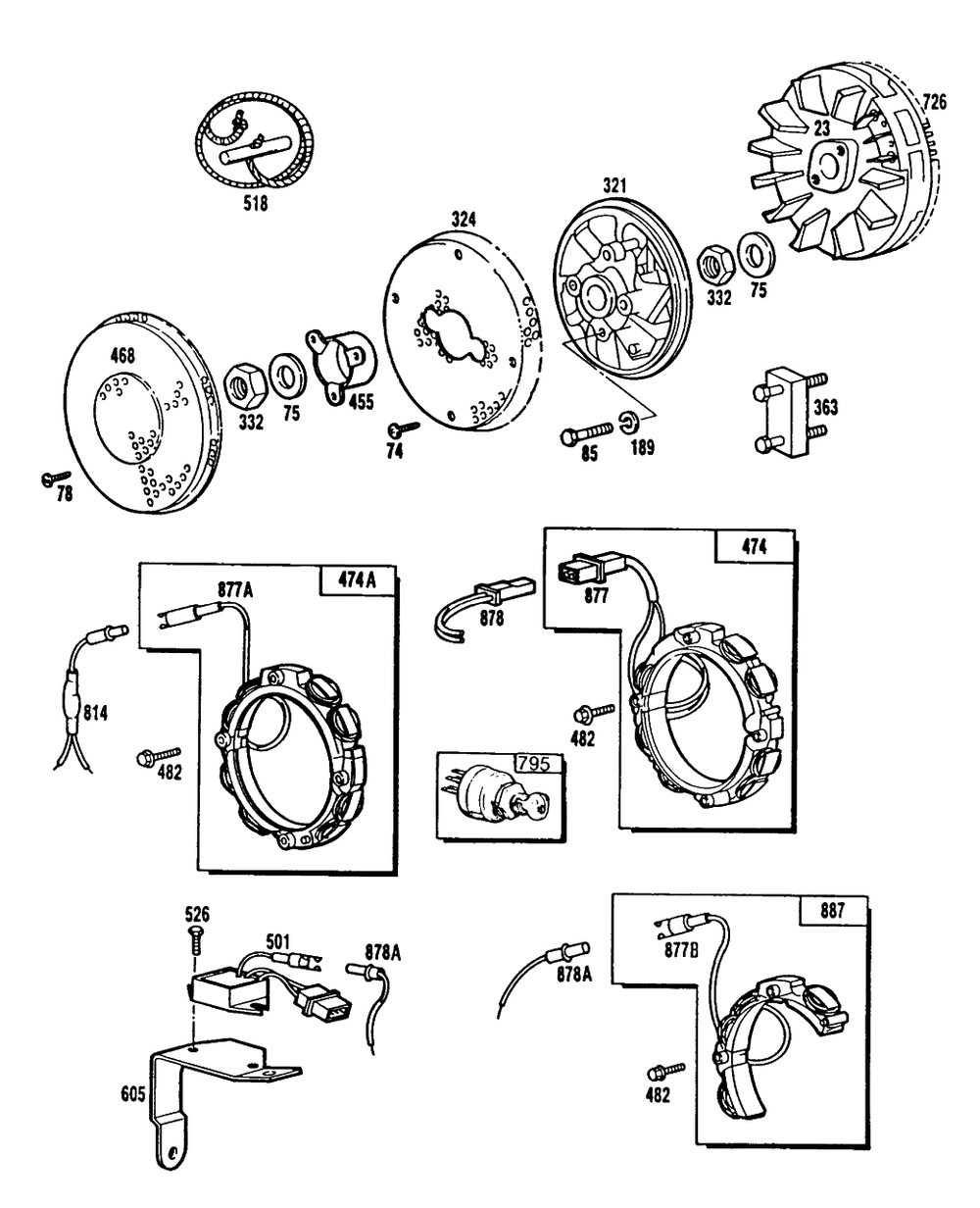 Alternators,elect,flywheel Diagram and Parts List for 401707-0510-XX  Briggs and Stratton Engine
